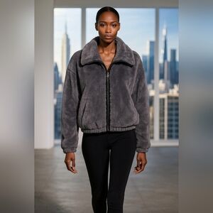 Anthropologie Siz M Bristol Faux Fur Jacket Blue Polyester Full Zip Soft Feel BI